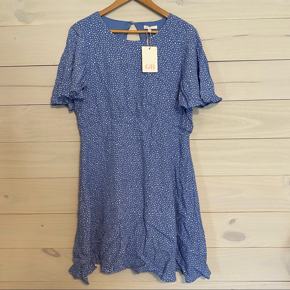 Gianni Bini Blue Polka Dot Short Sleeve Dress